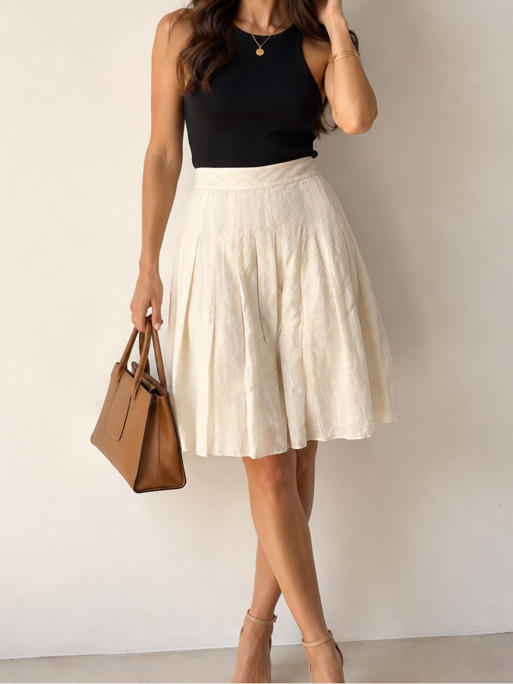 Banana Republic Womens Size 4 Ivory Cream Linen Silk Pleated A-Line Skirt